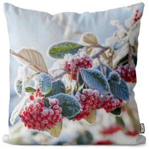 Kissenbezug, VOID (1 Stück), Sofa-Kissen Vogelbeeren Winter Schnee Landschaft Pflanzen Weihnachten Advent Adventskranz Kerzen Dekoration Deko Natur Blumen