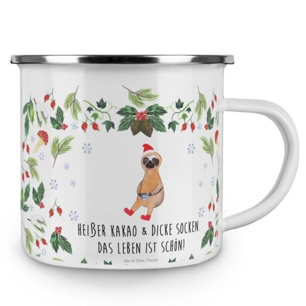 Mr. & Mrs. Panda Becher Faultier Kakao - Weiß - Geschenk, Advent, Wintermotiv, Metalltasse, K, Emaille