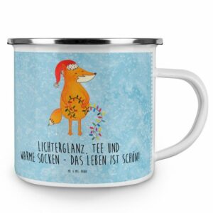 Mr. & Mrs. Panda Becher Fuchs Weihnachten - Eisblau - Geschenk, Camping Tasse Metall, Advent, Emaille