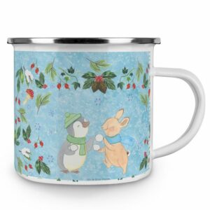 Mr. & Mrs. Panda Becher Pinguin Hase Schneeballschlacht - Eisblau - Geschenk, Advent, Edelsta, Emaille