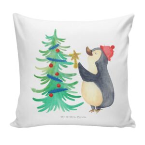 Mr. & Mrs. Panda Dekokissen Pinguin Weihnachtsbaum - Weiß - Geschenk, Advent, Kissenhülle, Sofaki