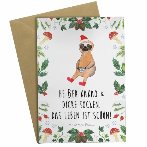 Mr. & Mrs. Panda Grußkarte Faultier Kakao - Weiß - Geschenk, Hochzeitskarte, Winter, Advent, Kla