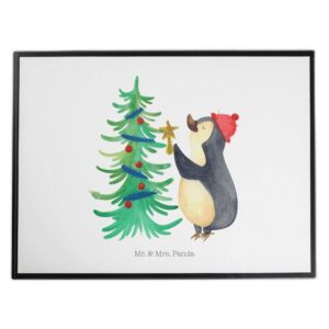 Mr. & Mrs. Panda Schreibtischunterlage Pinguin Weihnachtsbaum - Weiß - Geschenk, Advent, Schreibtischauflage, (1 tlg)