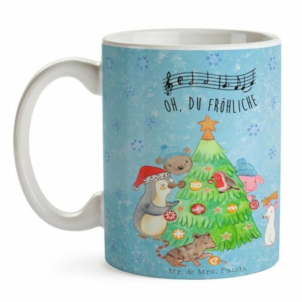 Mr. & Mrs. Panda Tasse Weihnachtsbaum schmücken - Eisblau - Geschenk, Advent, Büro, Heiligab, Keramik