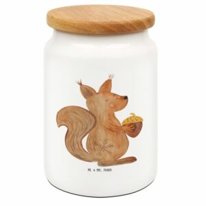 Mr. & Mrs. Panda Vorratsdose Eichhörnchen Weihnachten - Weiß - Geschenk, Advent, Keksdose, Winterm, Keramik, (1-tlg)
