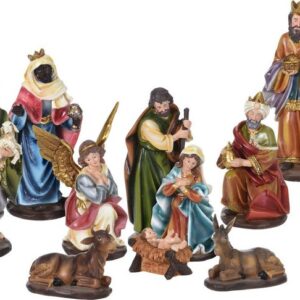 Spetebo Krippe XL Weihnachtskrippe Figuren Set - 10-teilig (10-tlg), Krippen Stall Zubehör Tisch Dekoration - Weihnachten Advent Deko