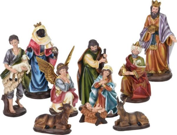 Spetebo Krippe XL Weihnachtskrippe Figuren Set - 10-teilig (10-tlg), Krippen Stall Zubehör Tisch Dekoration - Weihnachten Advent Deko