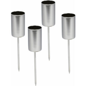 Stabkerzen Pick 4er Set - silber - Kerzen Stecker für Advents und Weihnachts Gesteck - Kerzenpick für Tafelkerzen