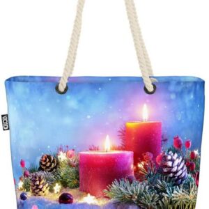 VOID Strandtasche (1-tlg), Adventskerzen Kranz Winter Beach Bag Adventskranz Weihnachten Feiertage Advent