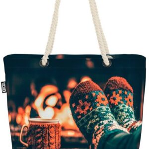 VOID Strandtasche (1-tlg), Winter Kamin Tee Feuer Winter Kamin Tee Feuer Advent Weihnachten Herb