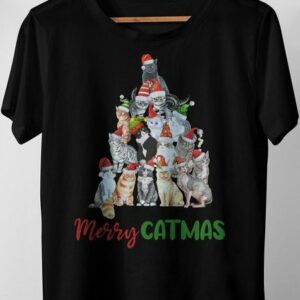 Art & Detail Shirt T-Shirt Weihnachten Design Merry Catmas Katzen Christbaum mit Weihnachtsmützen Katze