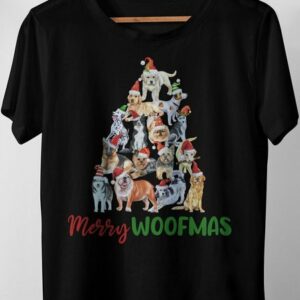 Art & Detail Shirt T-Shirt Weihnachten Design Merry Woofmas Hunde Christbaum mit Weihnachtsmützen Hund