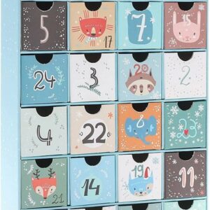 BRUBAKER befüllbarer Adventskalender Adventskalender zum Befüllen Weihnachtstiere Blau (24 Türchen, 1-tlg), DIY Weihnachtskalender - Kalender Weihnachten 32,5 cm groß aus Pappe