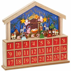 BRUBAKER befüllbarer Adventskalender Wiederverwendbarer Weihnachtskalender zum Befüllen mit 24 Türchen, Kalender Krippengeschichte Bethlehem - 34,5 x 32 x 6 cm