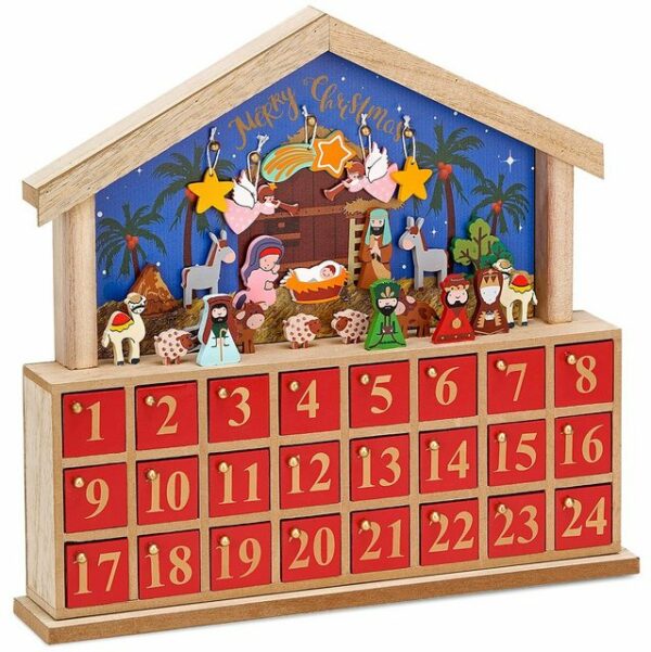 BRUBAKER befüllbarer Adventskalender Wiederverwendbarer Weihnachtskalender zum Befüllen mit 24 Türchen, Kalender Krippengeschichte Bethlehem - 34,5 x 32 x 6 cm