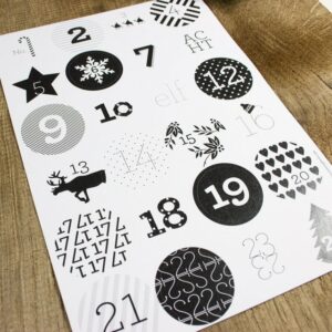 Bow & Hummingbird Adventskalender Aufkleber 24 Sticker Adventskalender Schwarz/Weiß