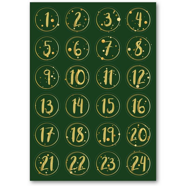 GRAVURZEILE Adventskalender Adventskalender Zahlenaufkleber zum basteln (mit 24 farbigen Zahlen), für Weihnachten zum Selbstgestalten