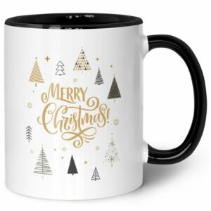 GRAVURZEILE Tasse mit Weihnachtsmotiv - Geschenke für Frauen & Männer zu Weihnachten, Spülmaschinenfest - Weihnachtsbäume - Schwarz und Weiß