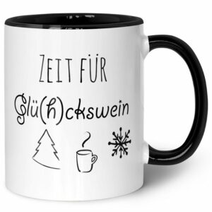 GRAVURZEILE Tasse mit Weihnachtsmotiv - Geschenke für Frauen & Männer zu Weihnachten, Spülmaschinenfest - Zeit für Glückswein - Schwarz und Weiß