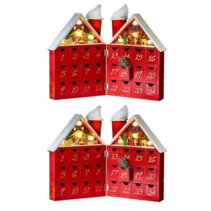 HAC24 befüllbarer Adventskalender Weihnachtskalender Krippenszene Weihnachtsdeko (2-tlg), aus Holz mit Musik und LED-Licht