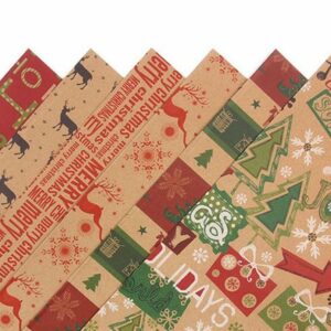 HALWEI Geschenkpapier Weihnachten Geschenkpapier Set, 6 Blatt Kraftpapier Geschenkpapier