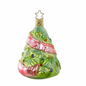 INGE-GLAS® Christbaumschmuck, Christbaumschmuck Glas Babys erstes Weihnachten 9cm rosa 1 Stück