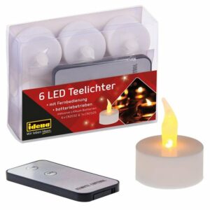 Idena Teelicht Idena - 6 Stück LED Teelichte mit Fernbedienung, Elektrische Kerzen mit Flackerndem Licht, inklusive Batterien, Deko für Hochzeit, Party, Weihnachten, Ostern, als Stimmungslicht (6-tlg)