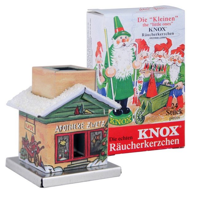 KNOX Räucherhaus Apotheke (Mini) inkl. 24 Räucherkerzen "Bunte Mischung", Räucherkerzen Größe S, Räucherhaus aus Metall