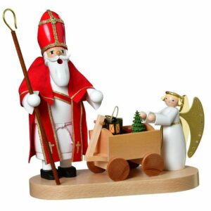 KWO Kunstgewerbe Werkstätten Räuchermännchen Heiliger St. Nikolaus mit Christkind, Handarbeit aus dem Erzgebirge