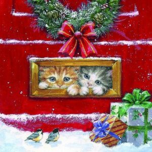 Linoows Papierserviette 20 Servietten Weihnachten, Gespräch zweier Kätzchen, Motiv Weihnachten, Gespräch zweier Kätzchen