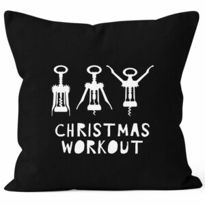 MoonWorks Dekokissen Kissenbezug Weihnachten Christmas Workout Flaschenöffner Korkenzieher Wein trinken lustig Fun MoonWorks®