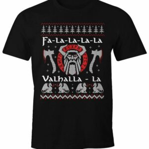 MoonWorks Print-Shirt Herren T-Shirt Ugly Christmas Odin Vikings Winkinger Valhalla Weihnachten Fun-Shirt Moonworks® mit Print