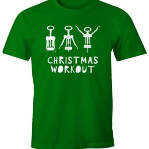 MoonWorks Print-Shirt Herren T-Shirt Weihnachten lustig Christmas Workout Flaschenöffner Korkenzieher Wein trinken Fun-Shirt Moonworks® mit Print