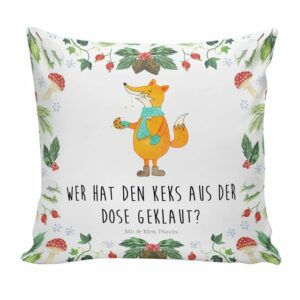 Mr. & Mrs. Panda Dekokissen Fuchs Keksdose - Weiß - Geschenk, Kopfkissen, Kissenhülle, Weihnachte