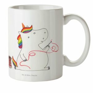 Mr. & Mrs. Panda Kinderbecher Einhorn Näherin - Weiß - Geschenk, basteln, Tasse, Mädchen, Reisebech, Kunststoff