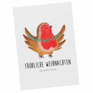 Mr. & Mrs. Panda Postkarte Rotkehlchen Weihnachten - Weiß - Geschenk, Nikolaus, xmas, Heiligaben