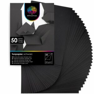 OfficeTree Transparentpapier 50 Blatt Bastelpapier schwarz, Tonpapier A3 130g/m² zum Basteln und Gestalten