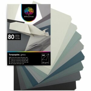 OfficeTree Transparentpapier 80 Blatt Bastelpapier Grau Töne, Tonpapier A4 130g/m zum Basteln und Gestalten