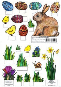 Ostern - Bastelbogen, Ausschneidebogen. Osterhase, Ostereier, Küken und Blumen zum Basteln