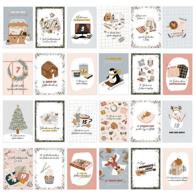 PAPIERDRACHEN Adventskalender 24 Karten Adventskalender - Geschenkidee in der Vorweihnachtszeit, zum Basteln und Verschenken
