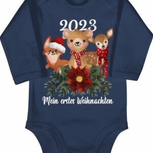 Shirtracer Shirtbody 2023 Mein erstes Weihnachten mit süßen Tieren - weiß Weihnachten Kleidung Baby