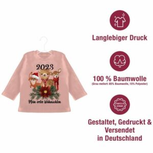 Shirtracer T-Shirt 2023 Mein erstes Weihnachten mit süßen Tieren - schwarz Weihnachten Kleidung Baby