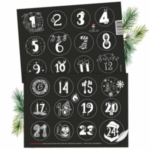TOBJA Adventskalender Adventskalender Zahlen 1-24, einzigartige Adventsaufkleber, Aufkleber Advent Weihnachten. Sticker Nummern Zahlenaufkleber