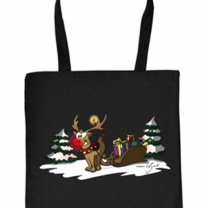 Tini - Shirts Henkeltasche Geschenktasche Weihnachten Baumwolltasche Rentier Schlitten : Rudolph, Geschenktasche Weihnachten Rentier mit Schlitten