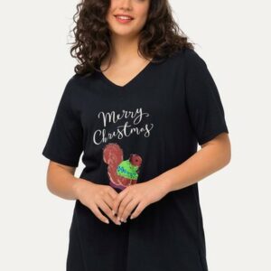 Ulla Popken Rundhalsshirt Weihnachts-Shirt Eichhörnchen V-Ausschnitt Halbarm