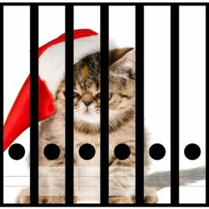 Wallario Etiketten Ich hasse Weihnachten - mürrische Katze mit Weihnachtsmütze, Ordnerrücken-Sticker in verschiedenen Ausführungen