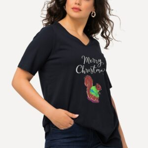 Weihnachts-Shirt, Eichhörnchen, V-Ausschnitt, Halbarm