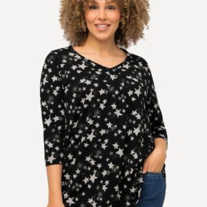 Weihnachts-Shirt, Sterne, V-Ausschnitt, 3/4-Arm