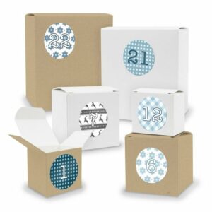 itenga befüllbarer Adventskalender Adventskalender 24x Quader Würfel gemischt WEISS / BRAUN + Sticker (V