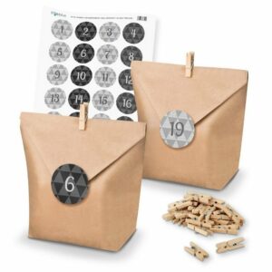 itenga befüllbarer Adventskalender Adventskalender Set 25 Geschenktüten + Klammern + Sticker